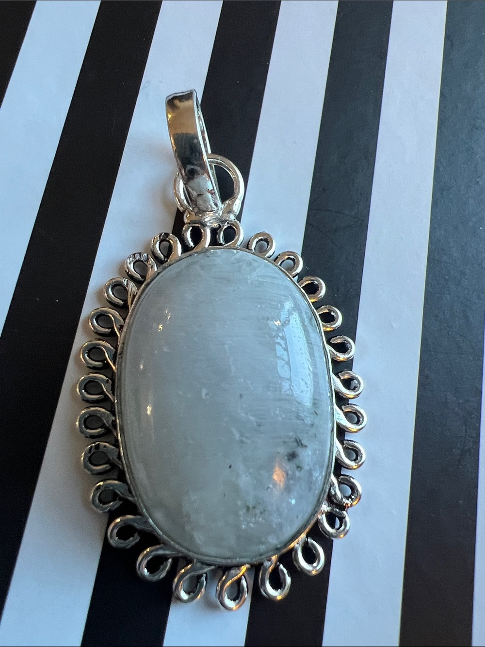 White Moonstone Oval Pendant Necklace